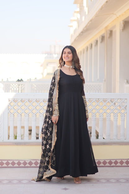 Stunning Work Black Color Gown With Dupatta