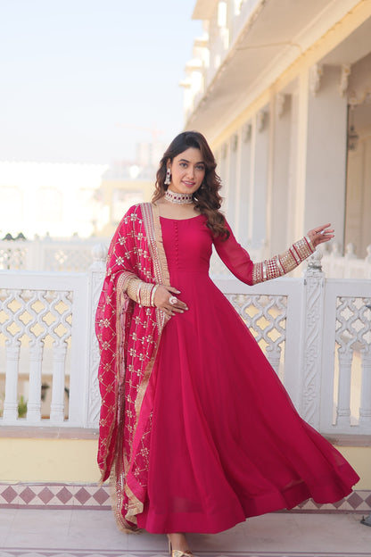 Stunning Work Pink Color Gown With Dupatta