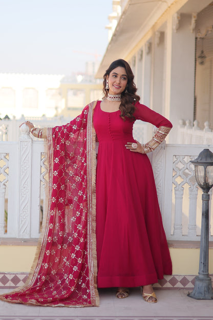 Stunning Work Pink Color Gown With Dupatta