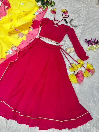 Pink Color Fully Stitched Georgette Lehenga Choli