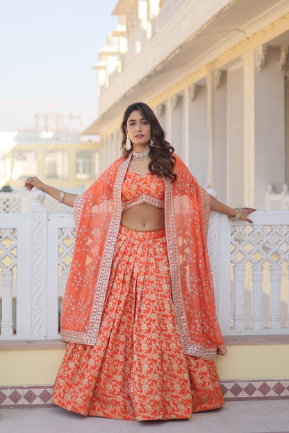 Orange Designer Dyeable Viscose Jacquard Lehenga Choli