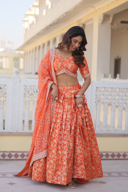 Orange Designer Dyeable Viscose Jacquard Lehenga Choli