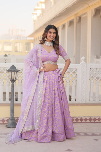 Lavender Designer Dyeable Viscose Jacquard Lehenga Choli