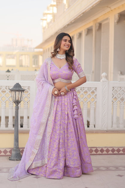 Lavender Designer Dyeable Viscose Jacquard Lehenga Choli