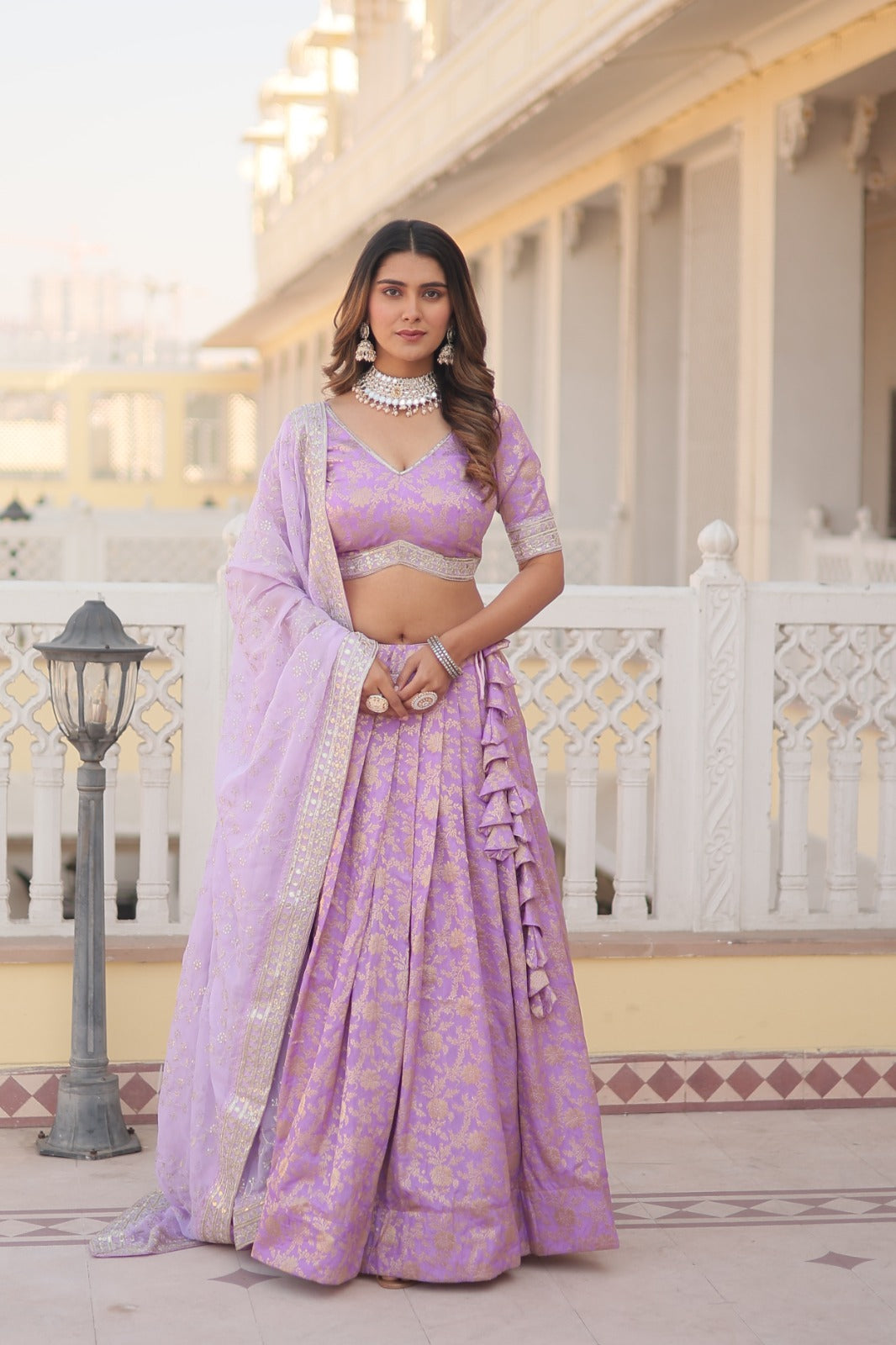 Lavender Designer Dyeable Viscose Jacquard Lehenga Choli