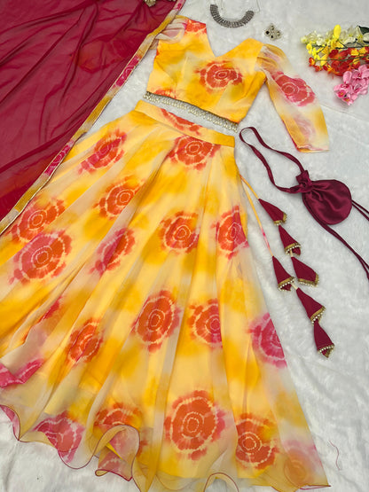 Fabulous Yellow Color Digital Printed Lehenga Choli