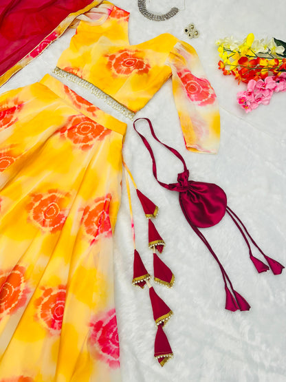 Fabulous Yellow Color Digital Printed Lehenga Choli