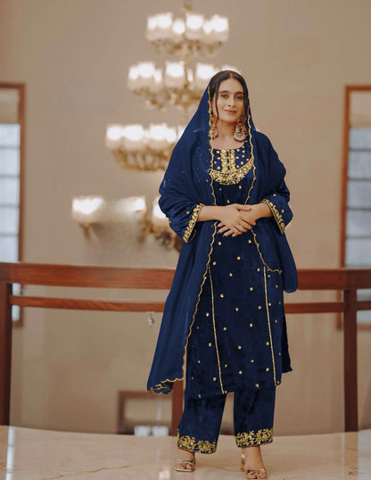 Outstanding Blue Embroidery Work Pakistani Suit