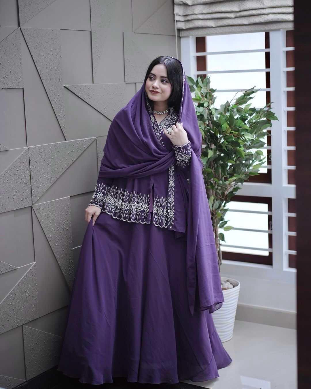 Latest Purple Color Plain  Lehenga With Beautiful Work Top