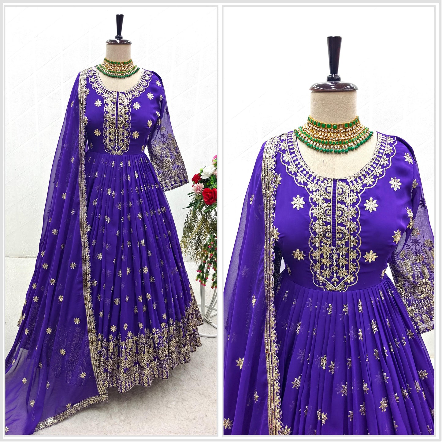 Eyes Catching Purple Color Embroidery Work Gown