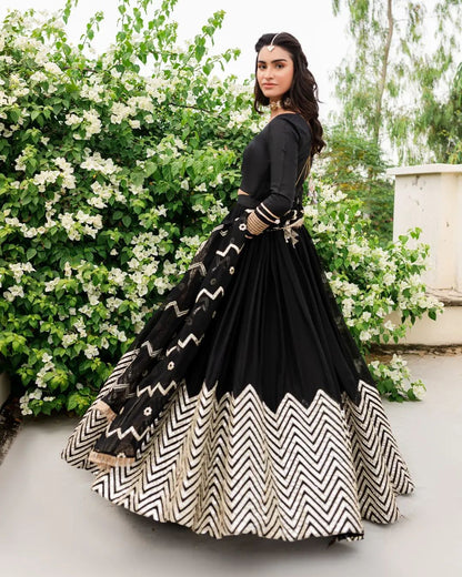 Party Wear Embroidery Sequence Work Black Lehenga Choli