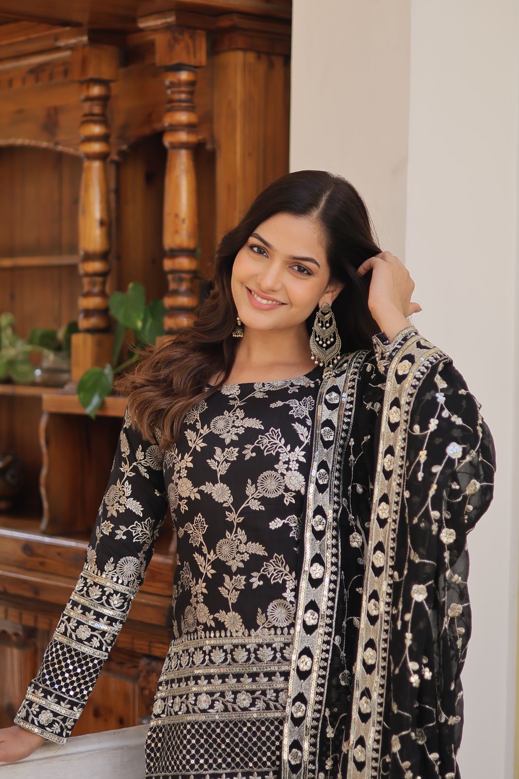 Latest Wedding Wear Black Color Zari Embroidered Work Sharara Suit