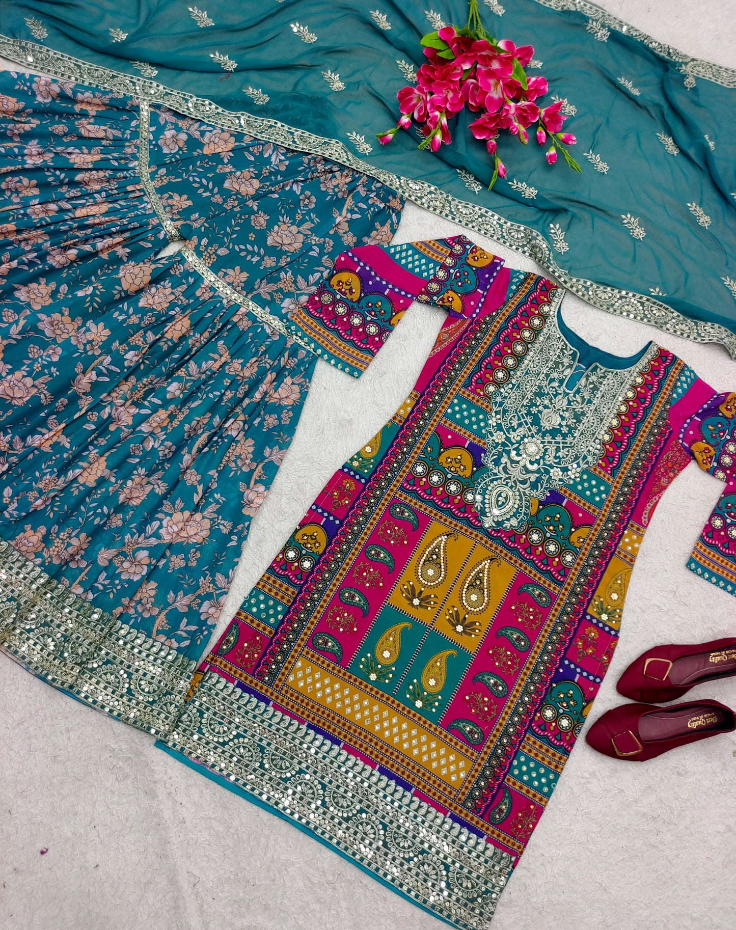 Digital Print With Work Multi Color Sharara Suit