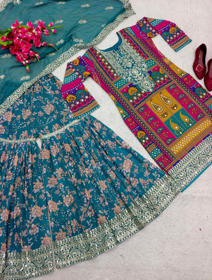 Digital Print With Work Multi Color Sharara Suit