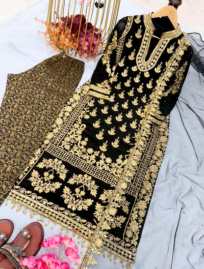 Black Full Heavy Embroidery Sequence Work Salwar Suit