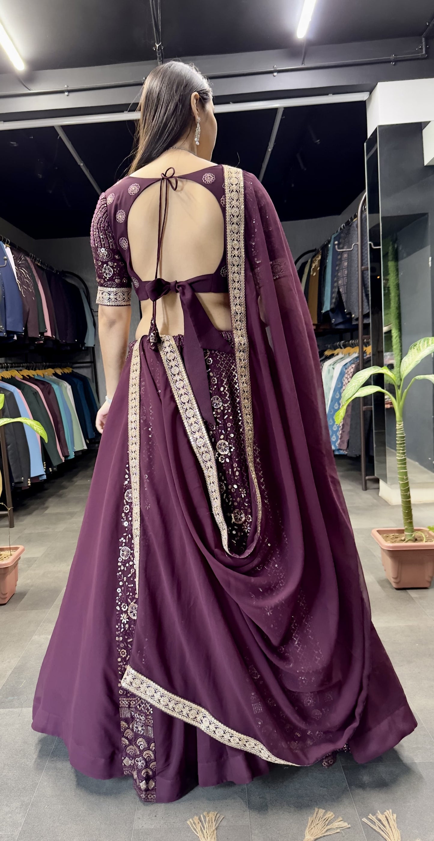 Wine Color Georgette Sequence Work Wedding Wear Lehenga choli