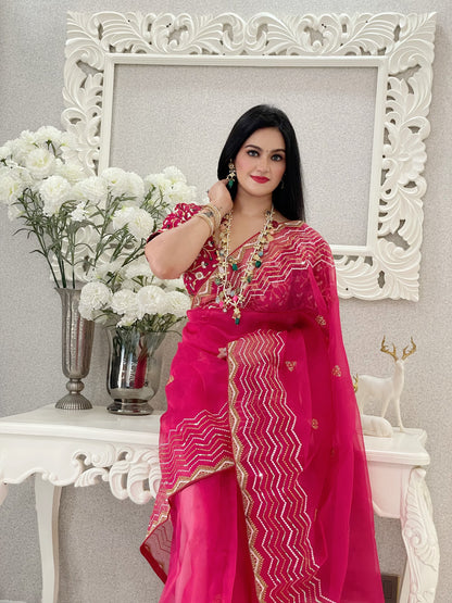 Exclusive Sequence Thread Work Pink Organza Silk Saree