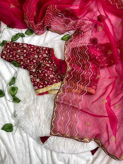 Exclusive Sequence Thread Work Pink Organza Silk Saree