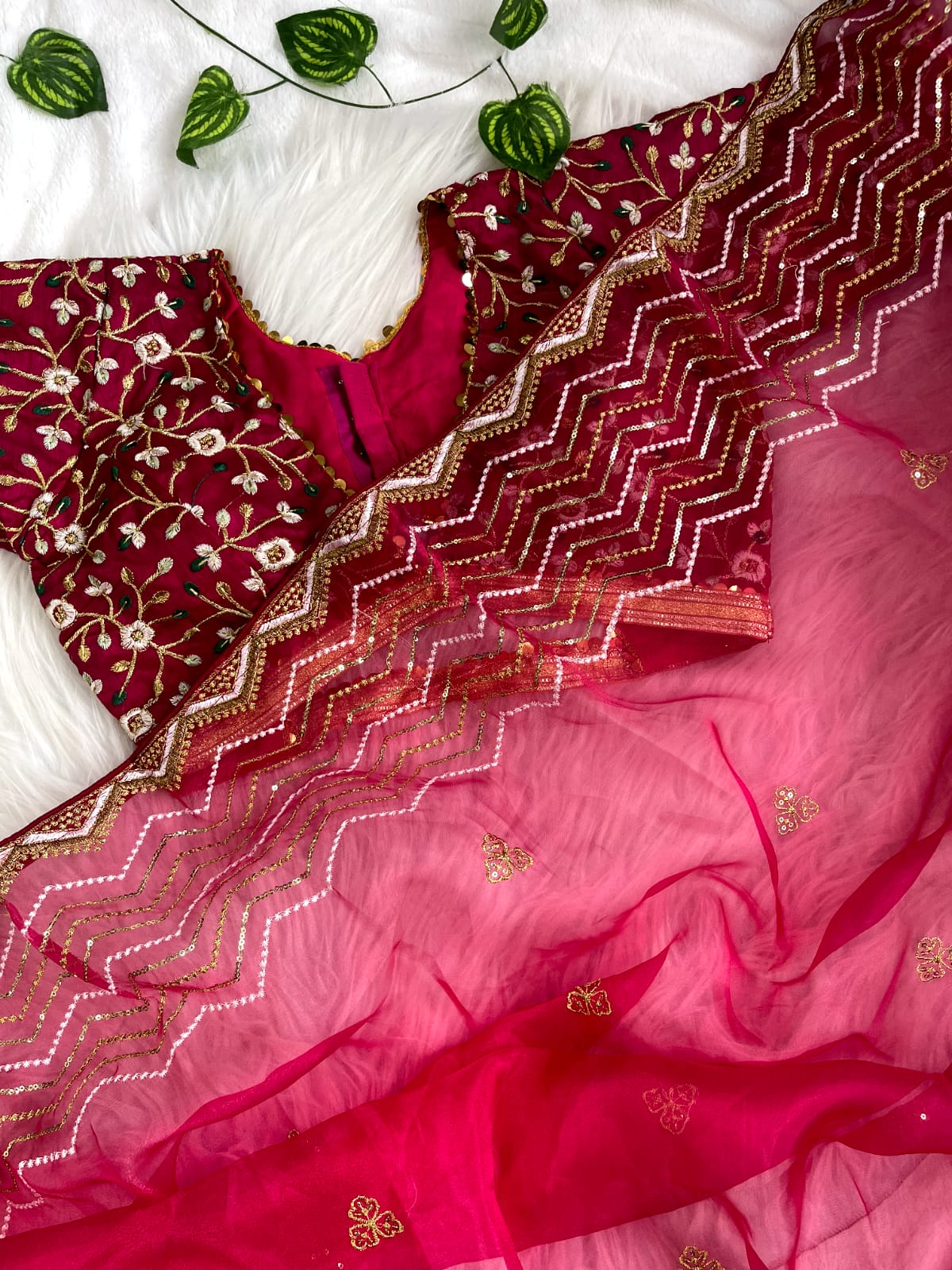 Exclusive Sequence Thread Work Pink Organza Silk Saree