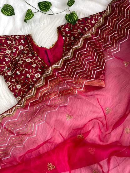 Exclusive Sequence Thread Work Pink Organza Silk Saree