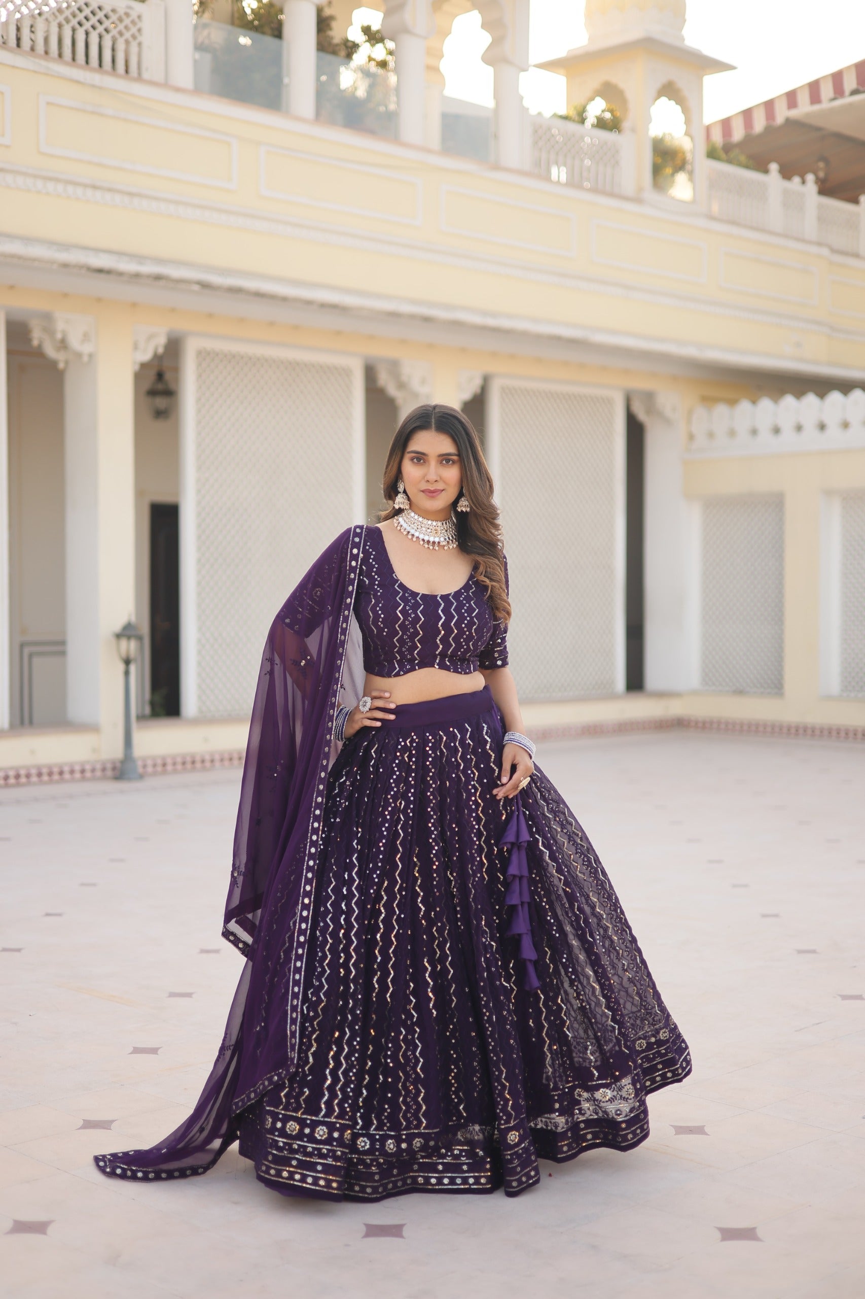 Shining Purple Color Heavy Sequence Thread Embroidered Work Lehenga Choli