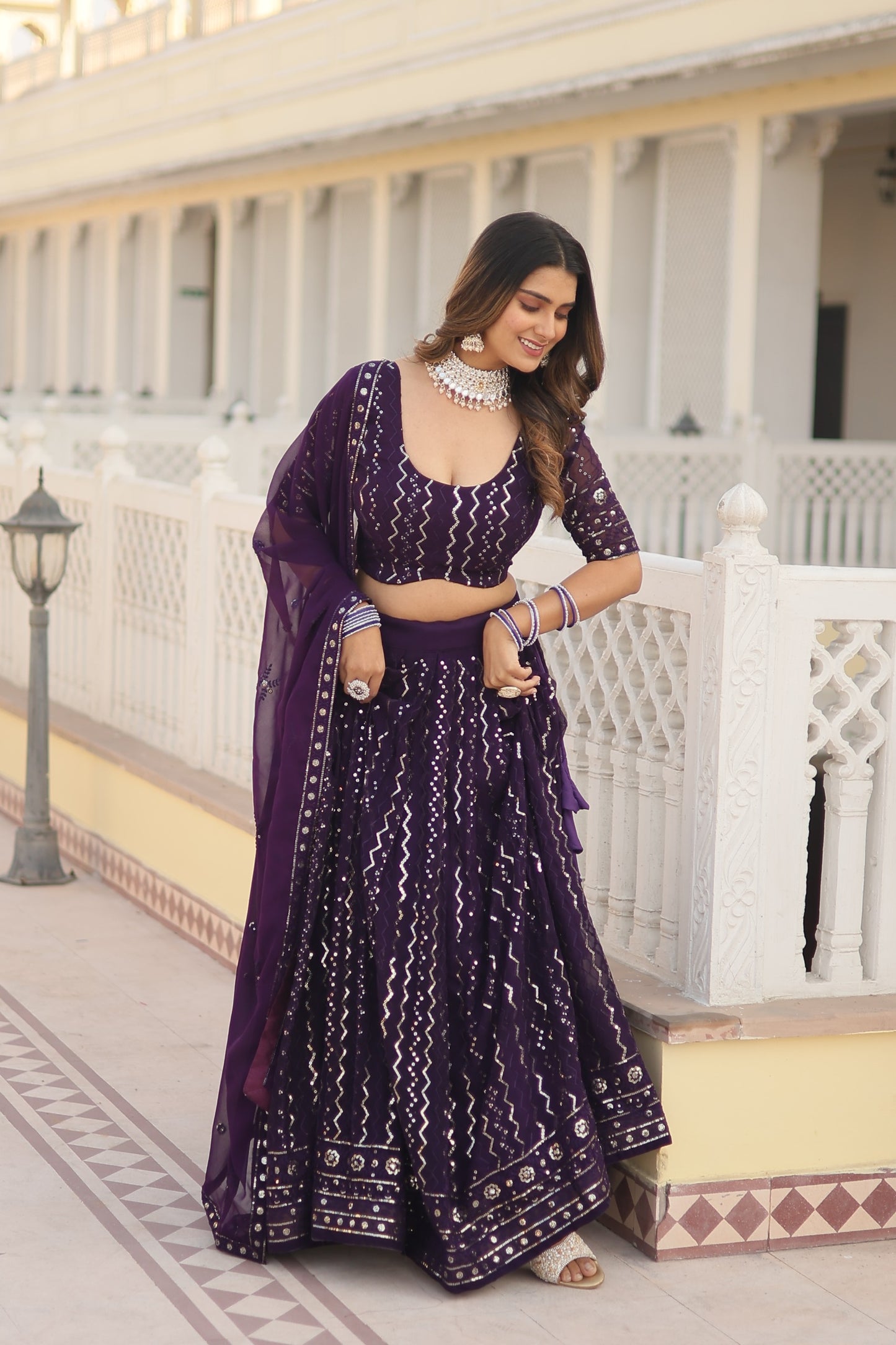 Shining Purple Color Heavy Sequence Thread Embroidered Work Lehenga Choli