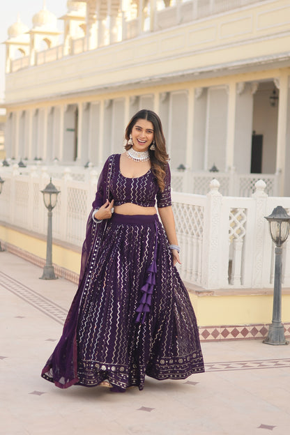 Shining Purple Color Heavy Sequence Thread Embroidered Work Lehenga Choli