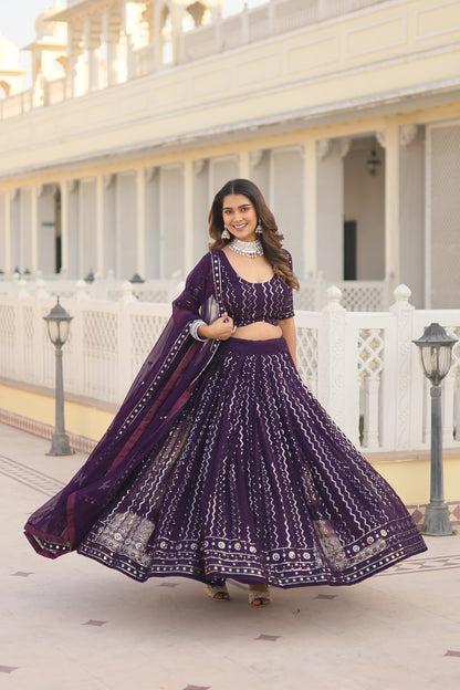 Shining Purple Color Heavy Sequence Thread Embroidered Work Lehenga Choli