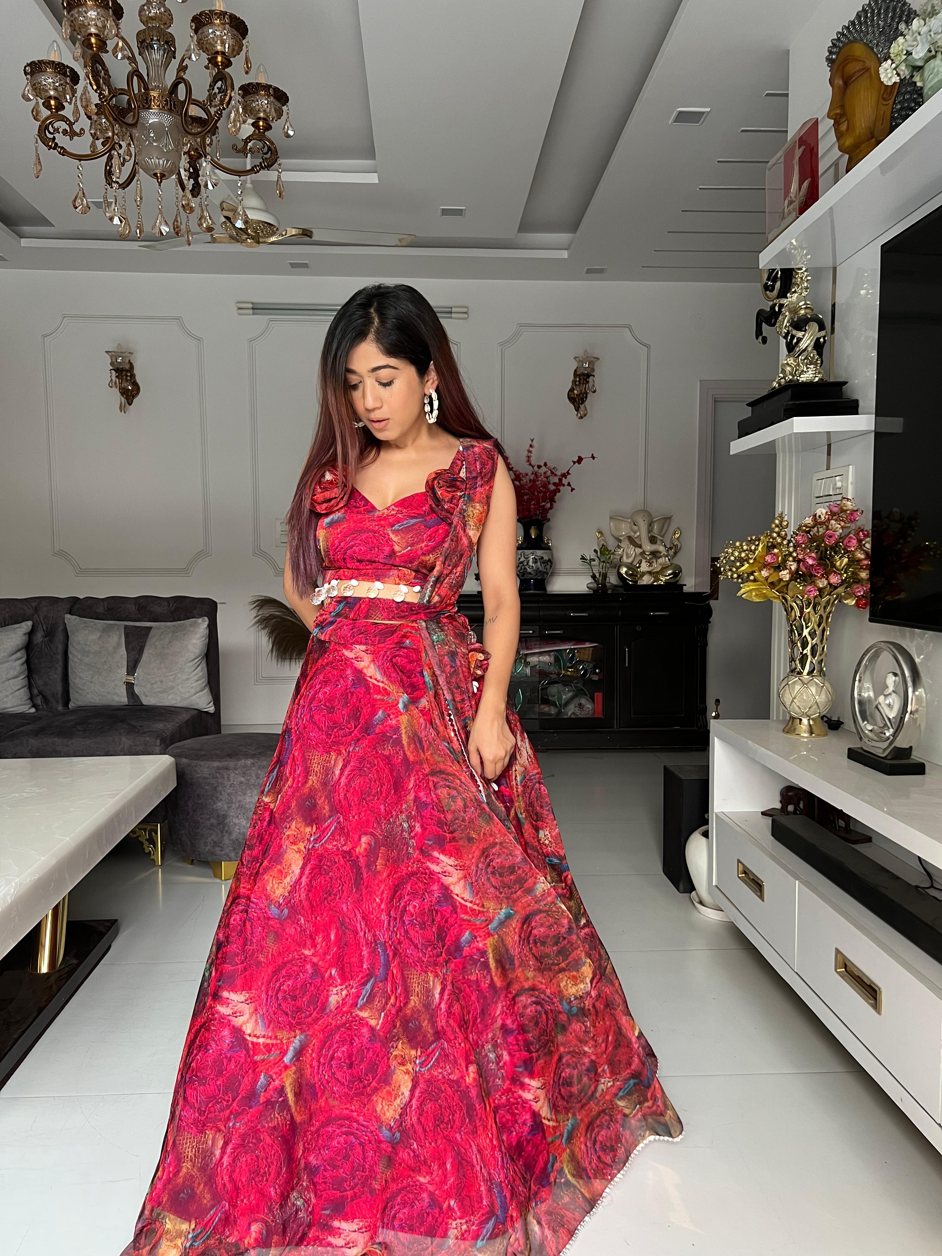 Fantastic Digital Printed With Work Red Lehenga Choli