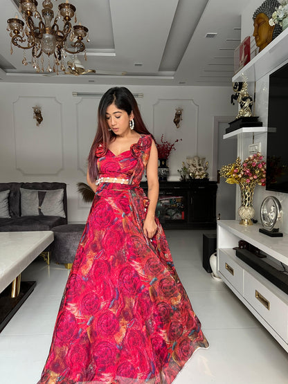 Fantastic Digital Printed With Work Red Lehenga Choli