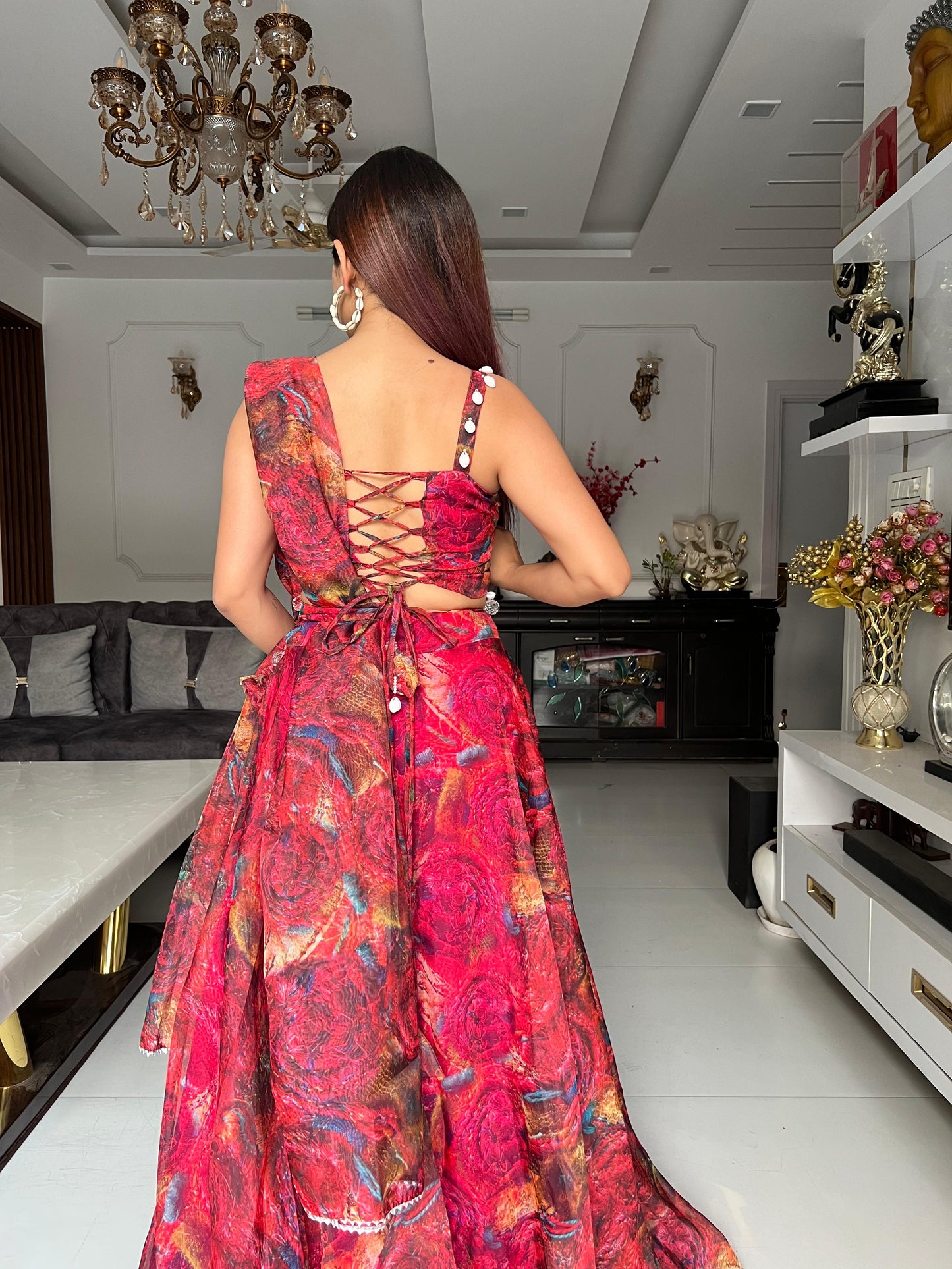 Fantastic Digital Printed With Work Red Lehenga Choli