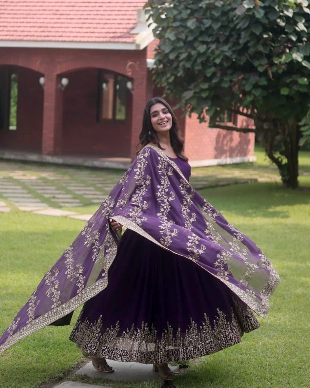 Wedding Wear Purple Color Sequence Work Long Gown With Dupatta