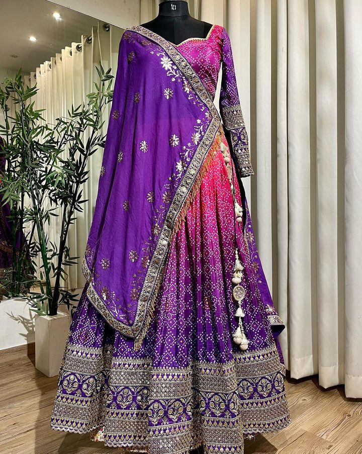 Fantastic Purple With Pink Double Shade Printed Lehenga Choli