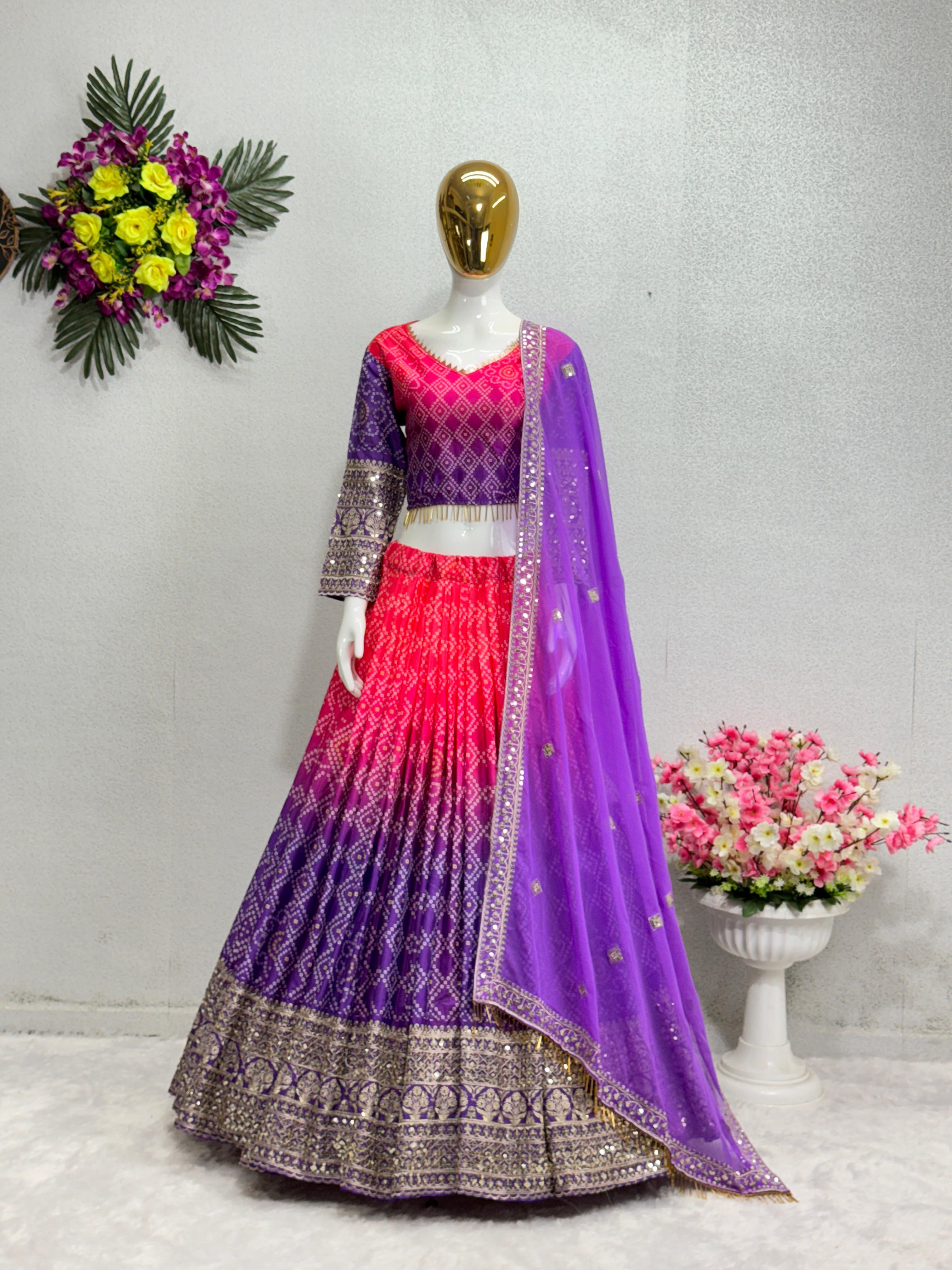 Fantastic Purple With Pink Double Shade Printed Lehenga Choli