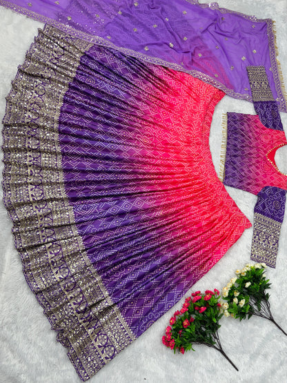 Fantastic Purple With Pink Double Shade Printed Lehenga Choli