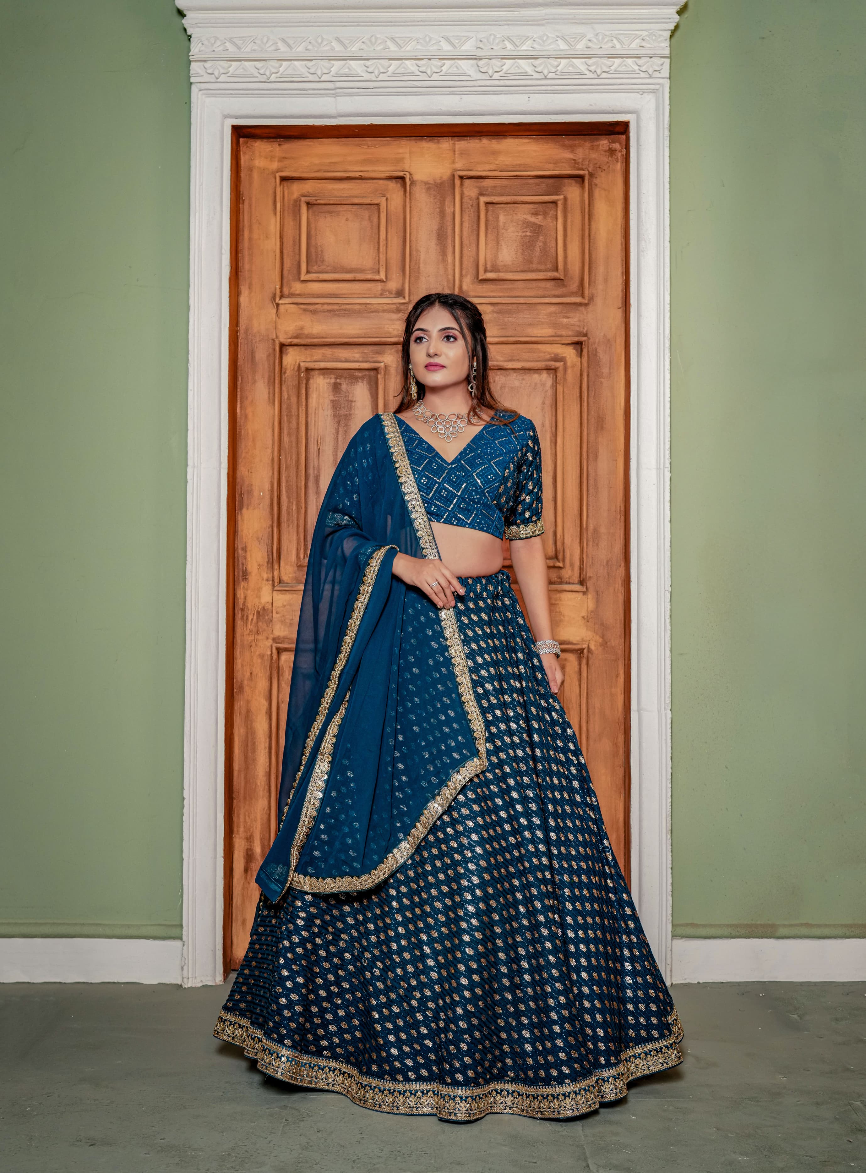 Wedding Wear Teal Blue Color Beautiful Lehenga Choli