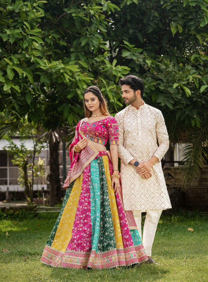 Designer Multi Color Wedding Wear Heavy Work Couple Combo