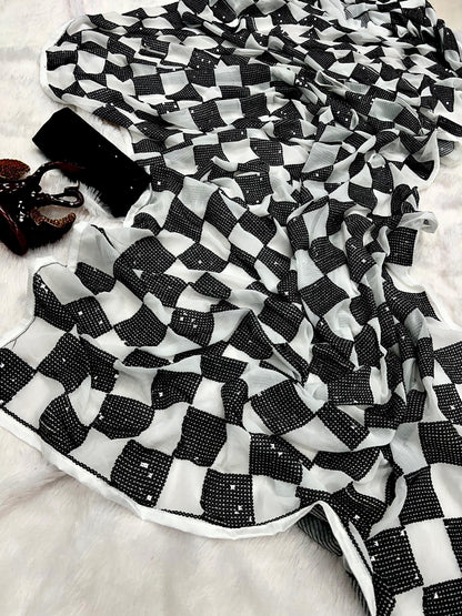 Black And  White Bollywood Style Sequence Work Saree