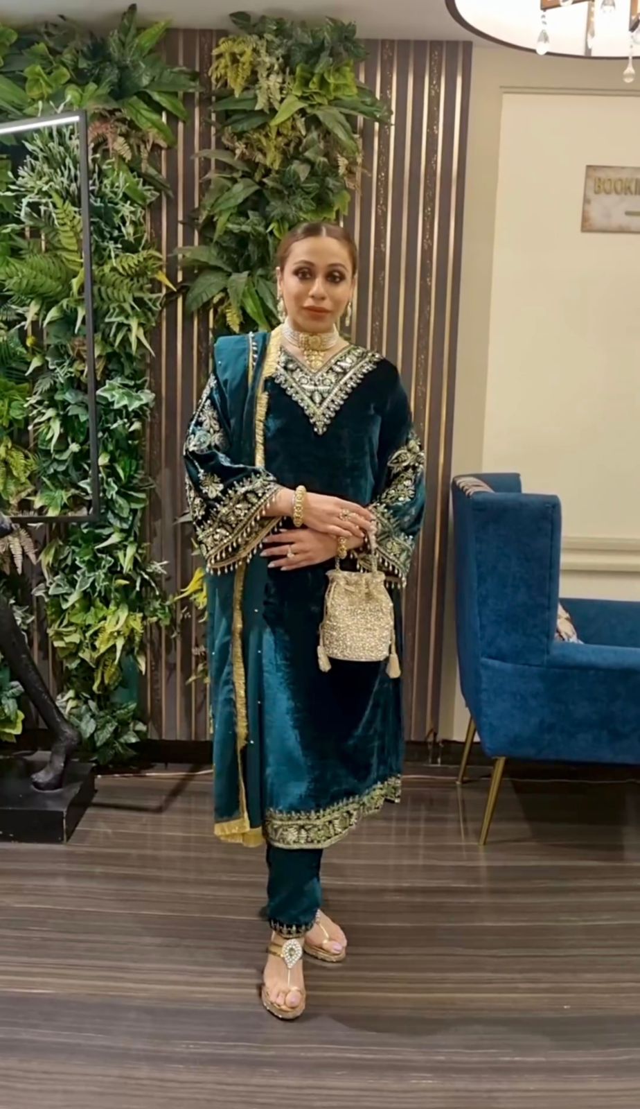 Wedding Wear Teal Blue Color Velvet Salwar Suit