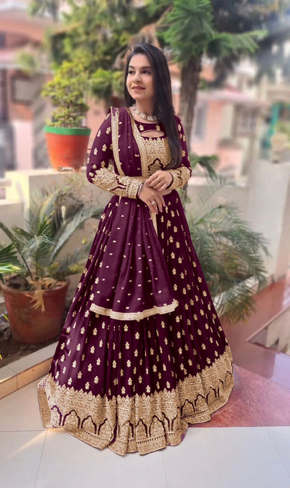 Occasion Wear Wine Color Beautiful Work Lehenga Choli