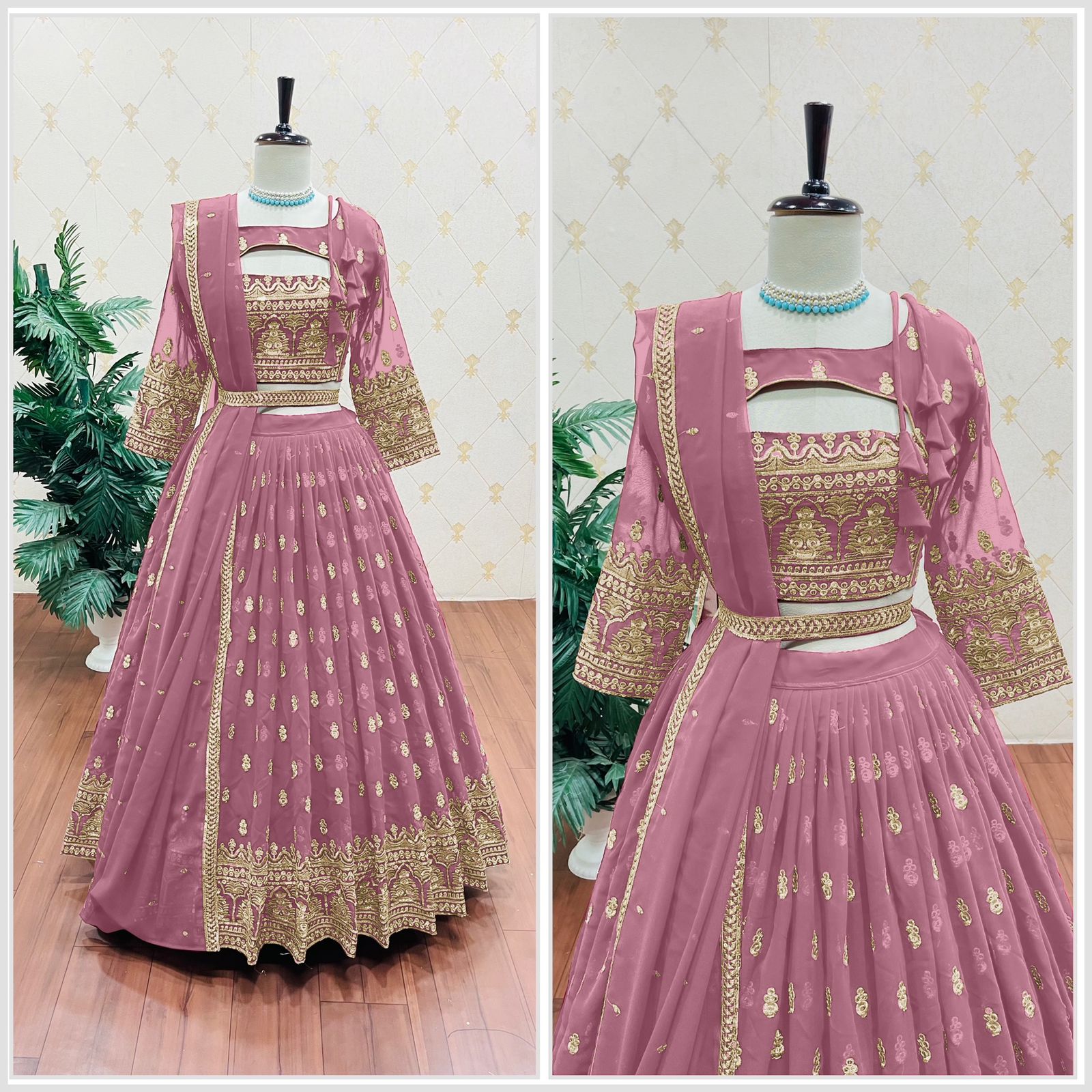 Occasion Wear Dusty Pink Color Beautiful Work Lehenga Choli