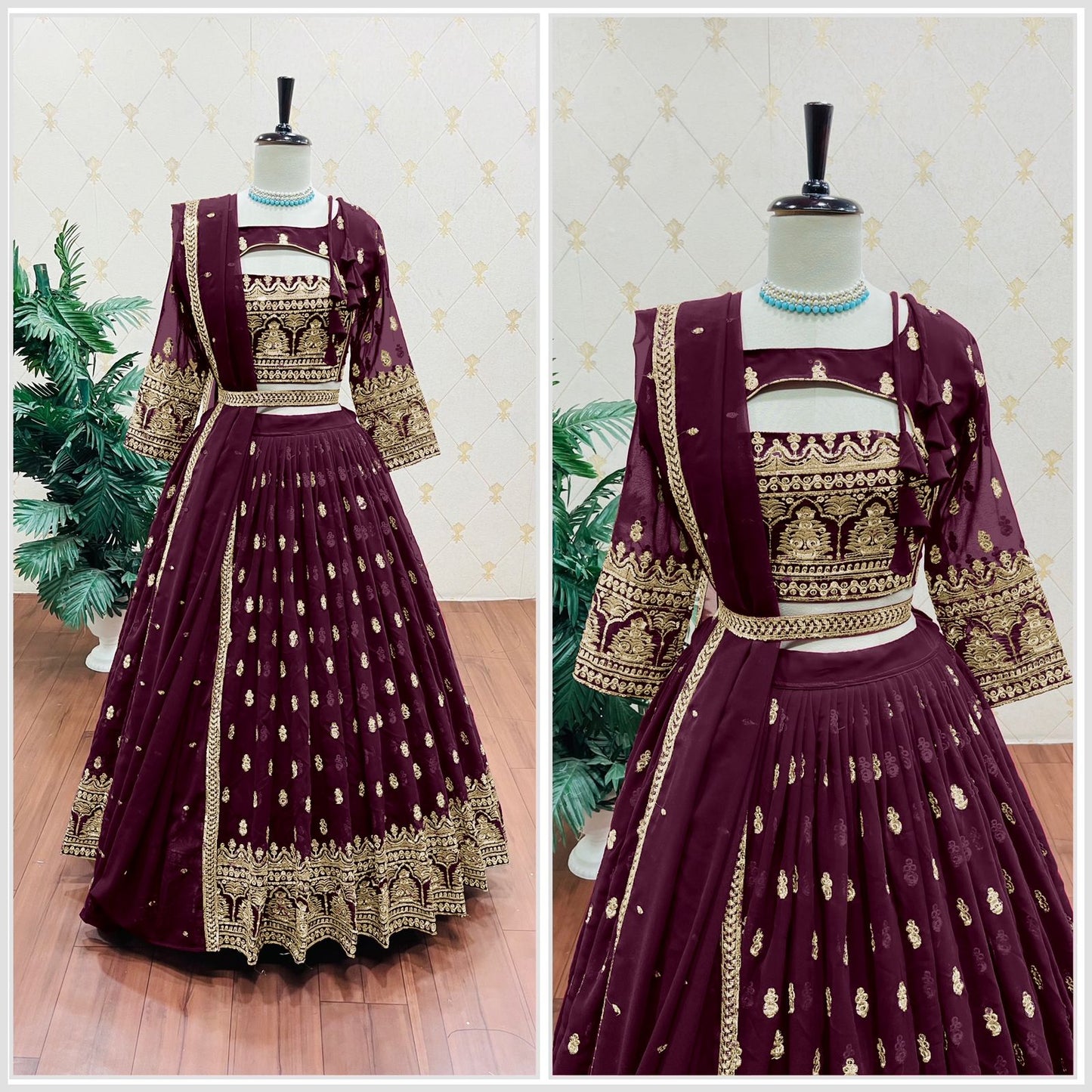 Occasion Wear Wine Color Beautiful Work Lehenga Choli