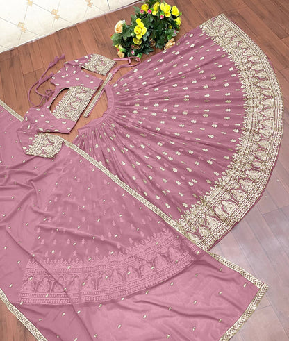 Occasion Wear Dusty Pink Color Beautiful Work Lehenga Choli