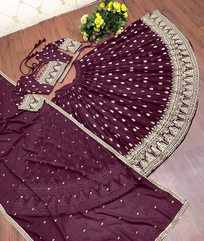 Occasion Wear Wine Color Beautiful Work Lehenga Choli