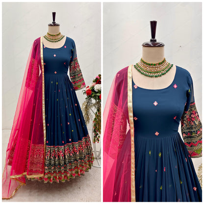 Blue Color Sequence Thread Work Exclusive Anarkali Suit