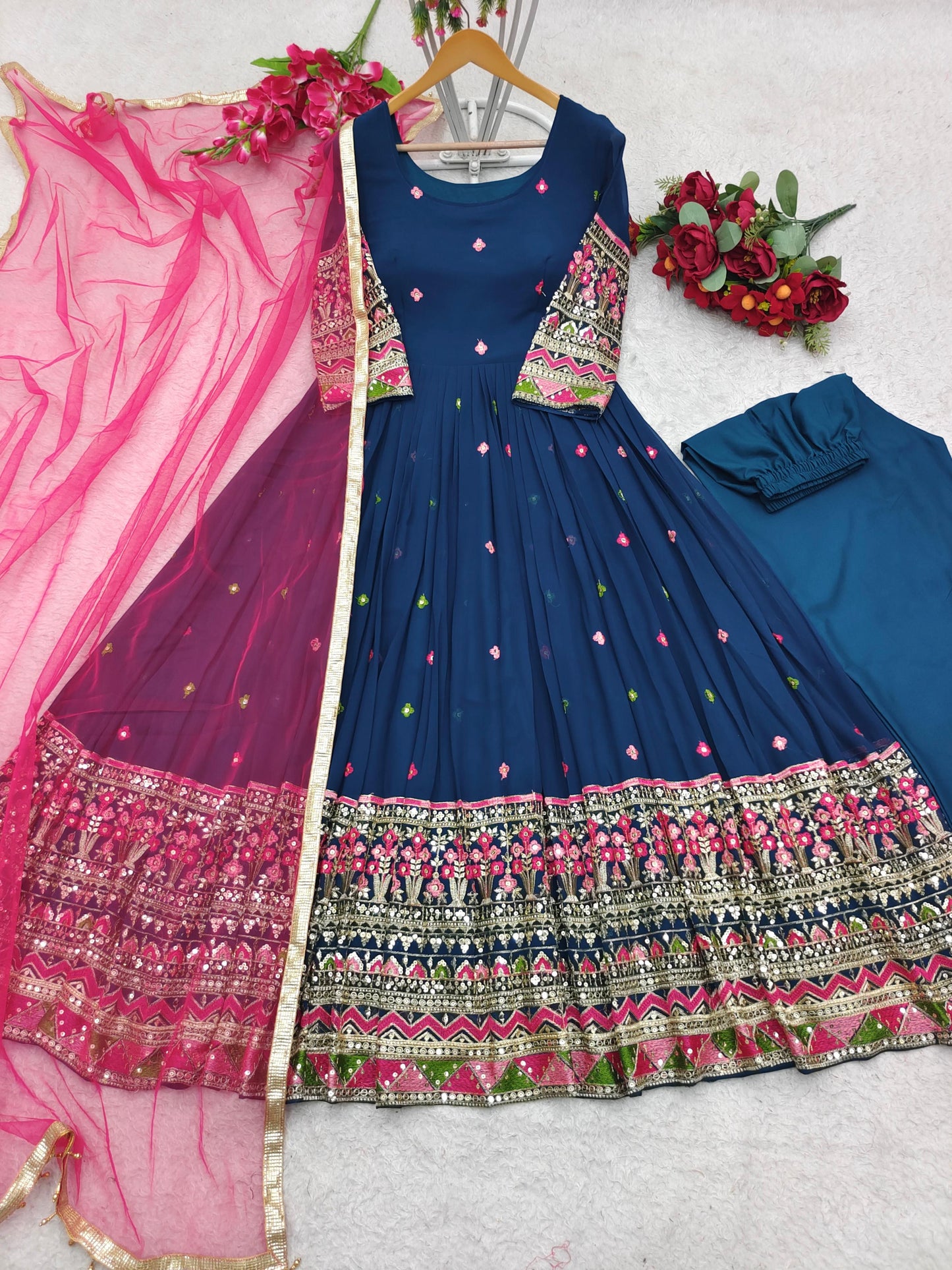 Blue Color Sequence Thread Work Exclusive Anarkali Suit