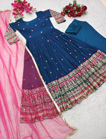 Blue Color Sequence Thread Work Exclusive Anarkali Suit