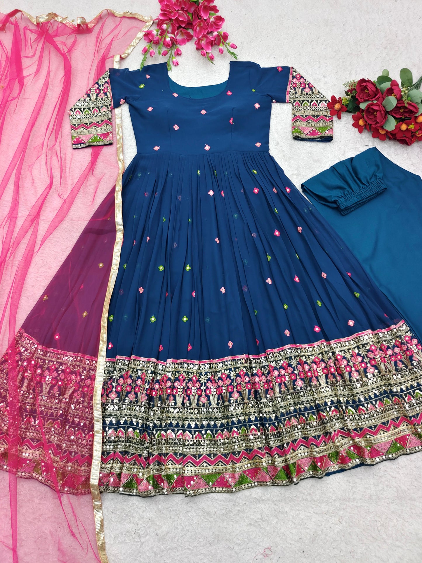 Blue Color Sequence Thread Work Exclusive Anarkali Suit