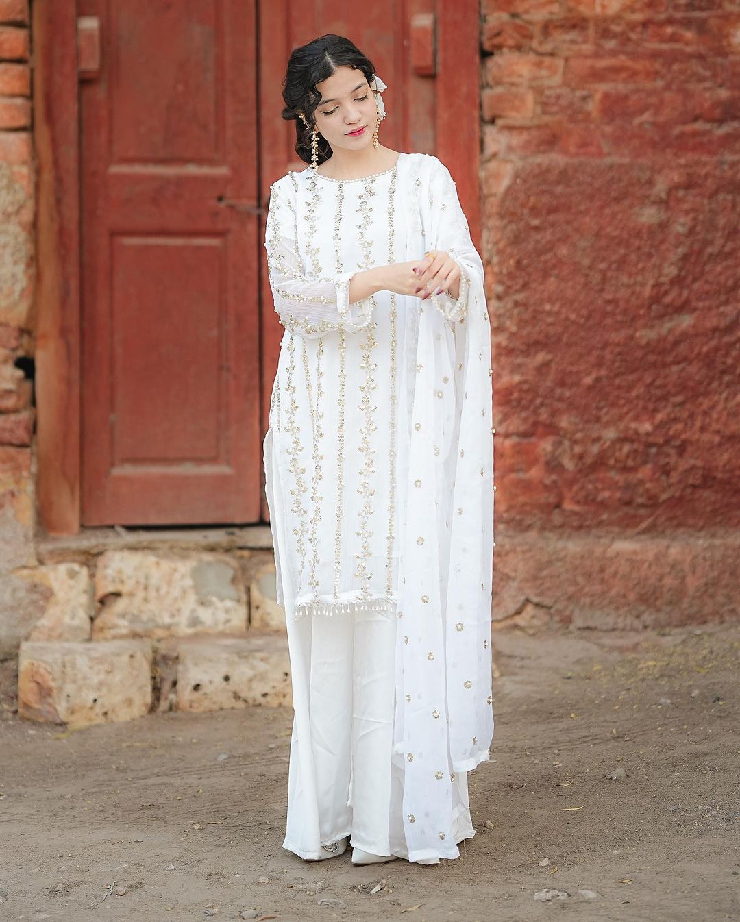 Amazing White Sequence And Moti Work Occasion Wear Sharara Suit