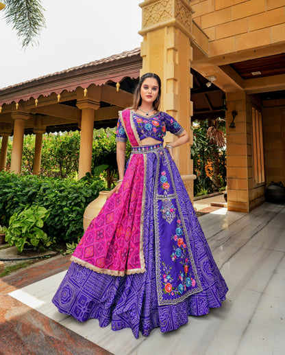 Purple Bandhani Print Lehenga With Fancy Work Blouse